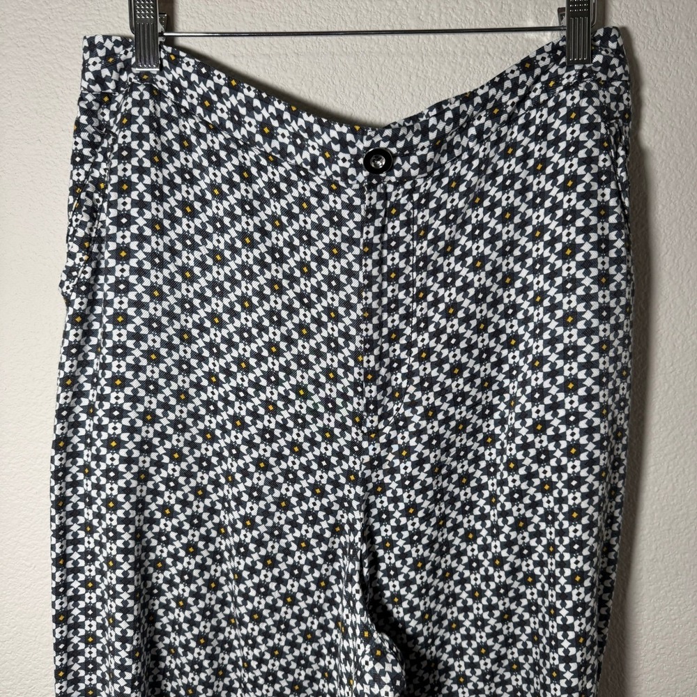 Maeve Anthropologie Callan Wide Leg Pants Geometric Tile Print Blue White 14 - Picture 12 of 16